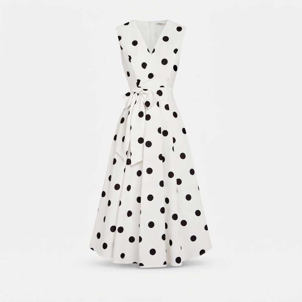 Amelia | Women's Polka Dot Midi Dress with V-Neckline