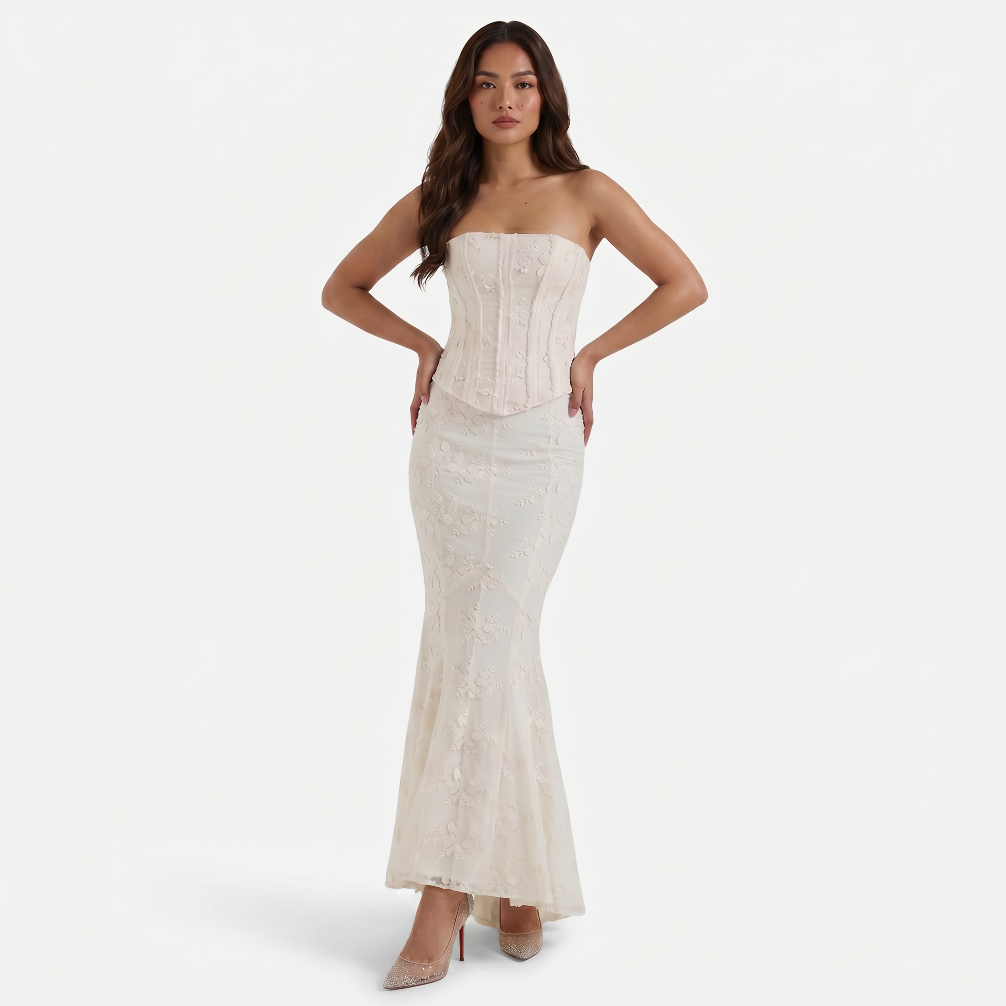 Chosni | Women's Lace Strapless Corset Maxi Dress