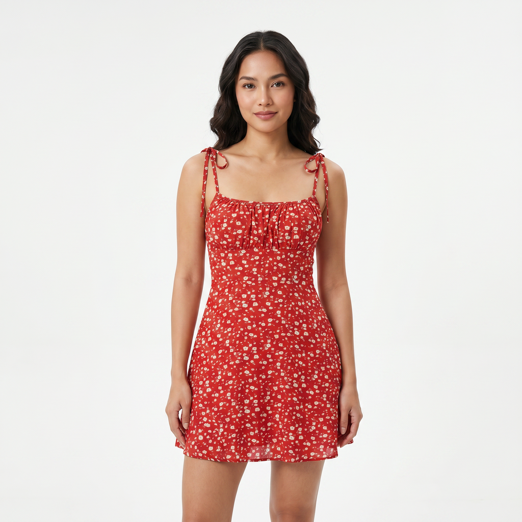 Rosalie | Women's Summer Mini Dress with Floral Print and Tie Straps