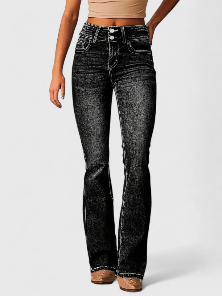 Denovia | Women's High-Waisted Jeans with Flared Legs