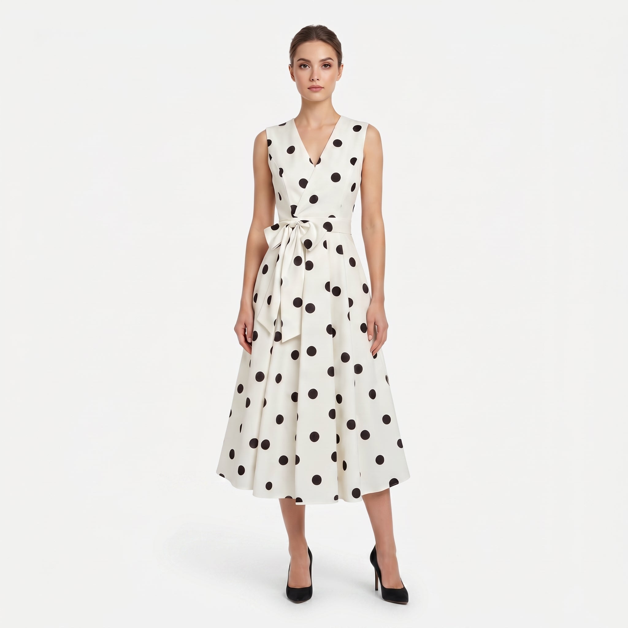 Amelia | Women's Polka Dot Midi Dress with V-Neckline