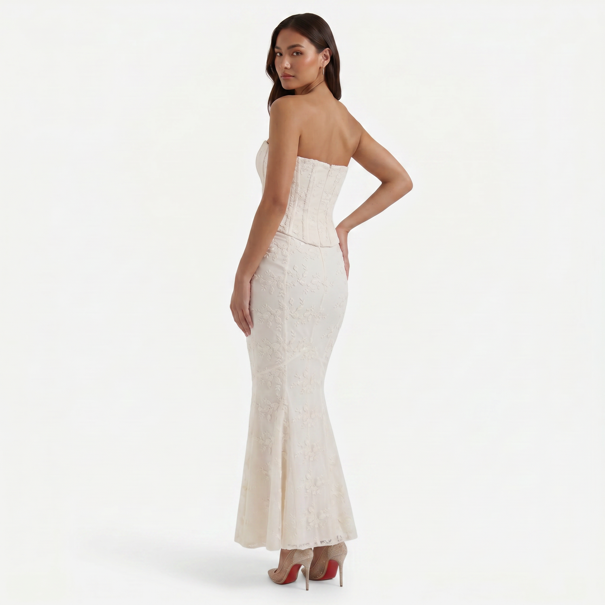 Chosni | Women's Lace Strapless Corset Maxi Dress