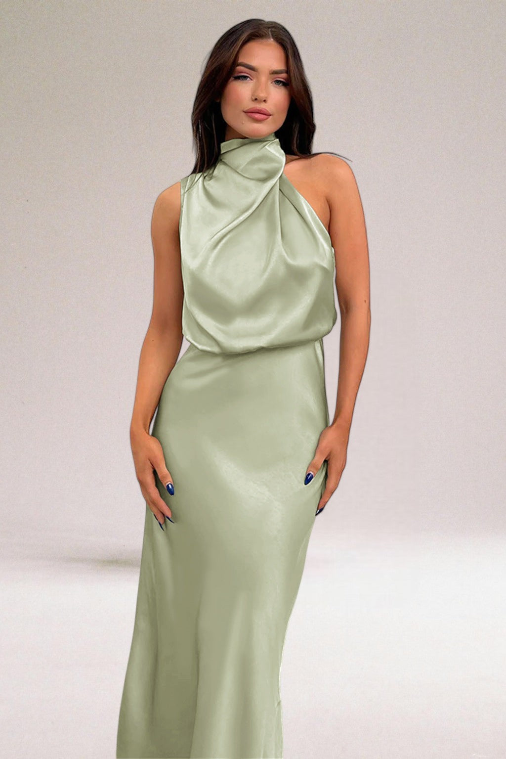 Sorelia | Abito Elegante da Donna in Raso Midi con Scollo Alto