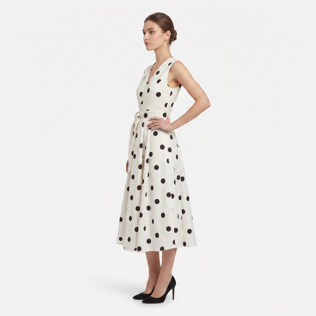 Amelia | Women's Polka Dot Midi Dress with V-Neckline