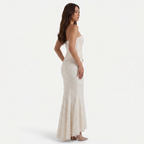 Chosni | Women's Lace Strapless Corset Maxi Dress