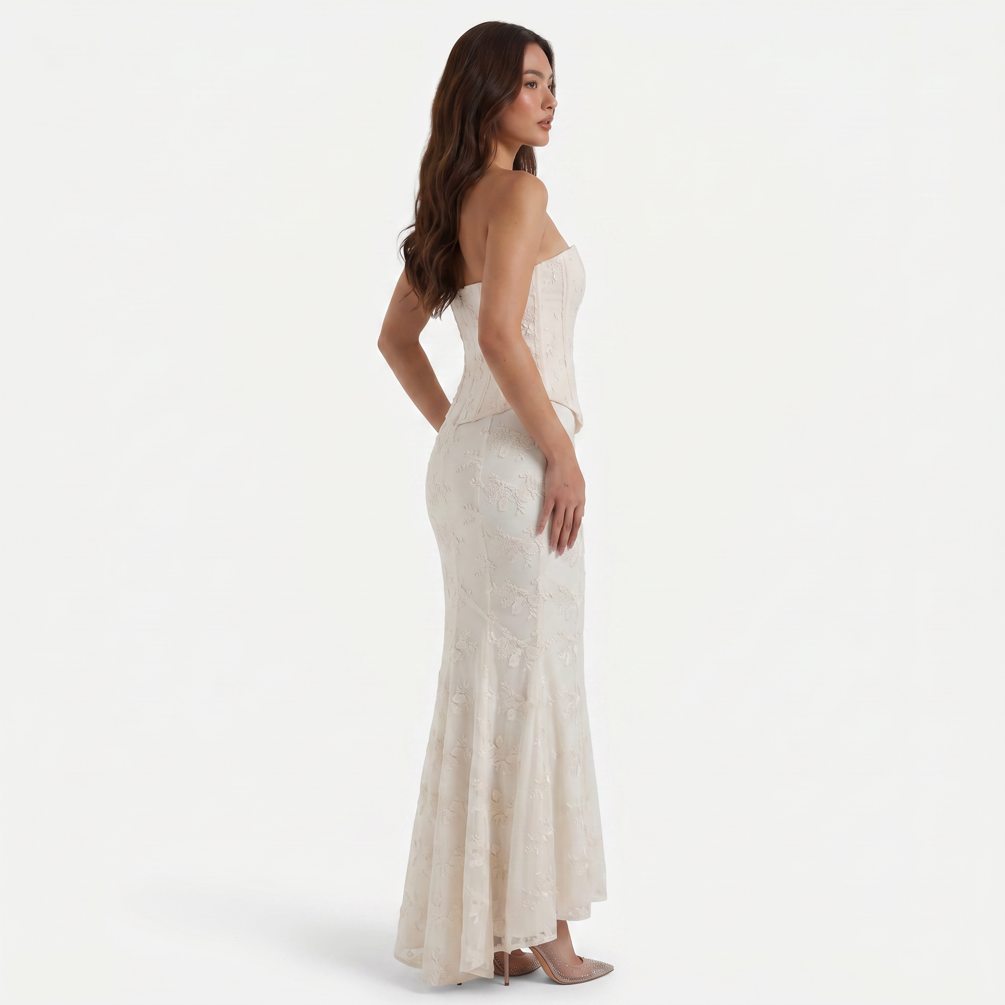 Chosni | Women's Lace Strapless Corset Maxi Dress