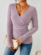 Selmira | Blusa Donna a Costine con Scollo a V Incrociato Casual