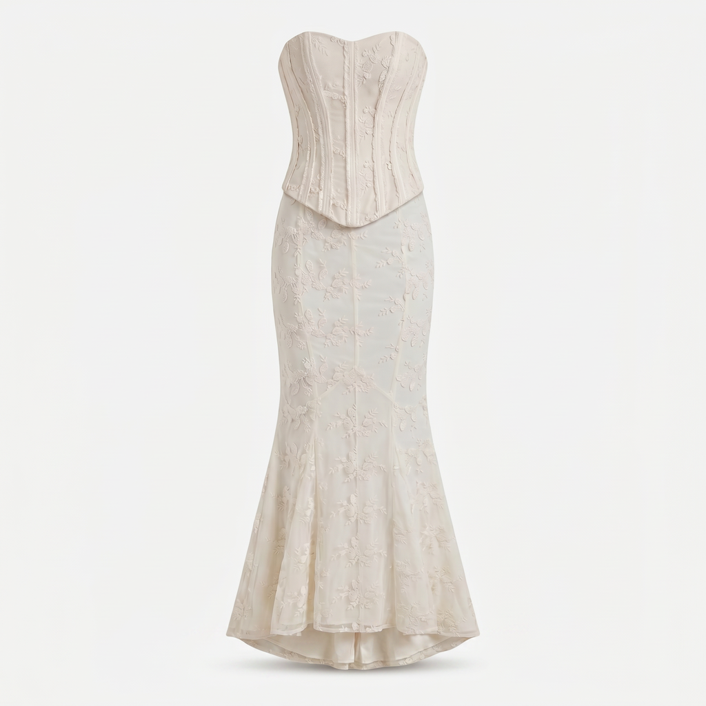 Chosni | Women's Lace Strapless Corset Maxi Dress