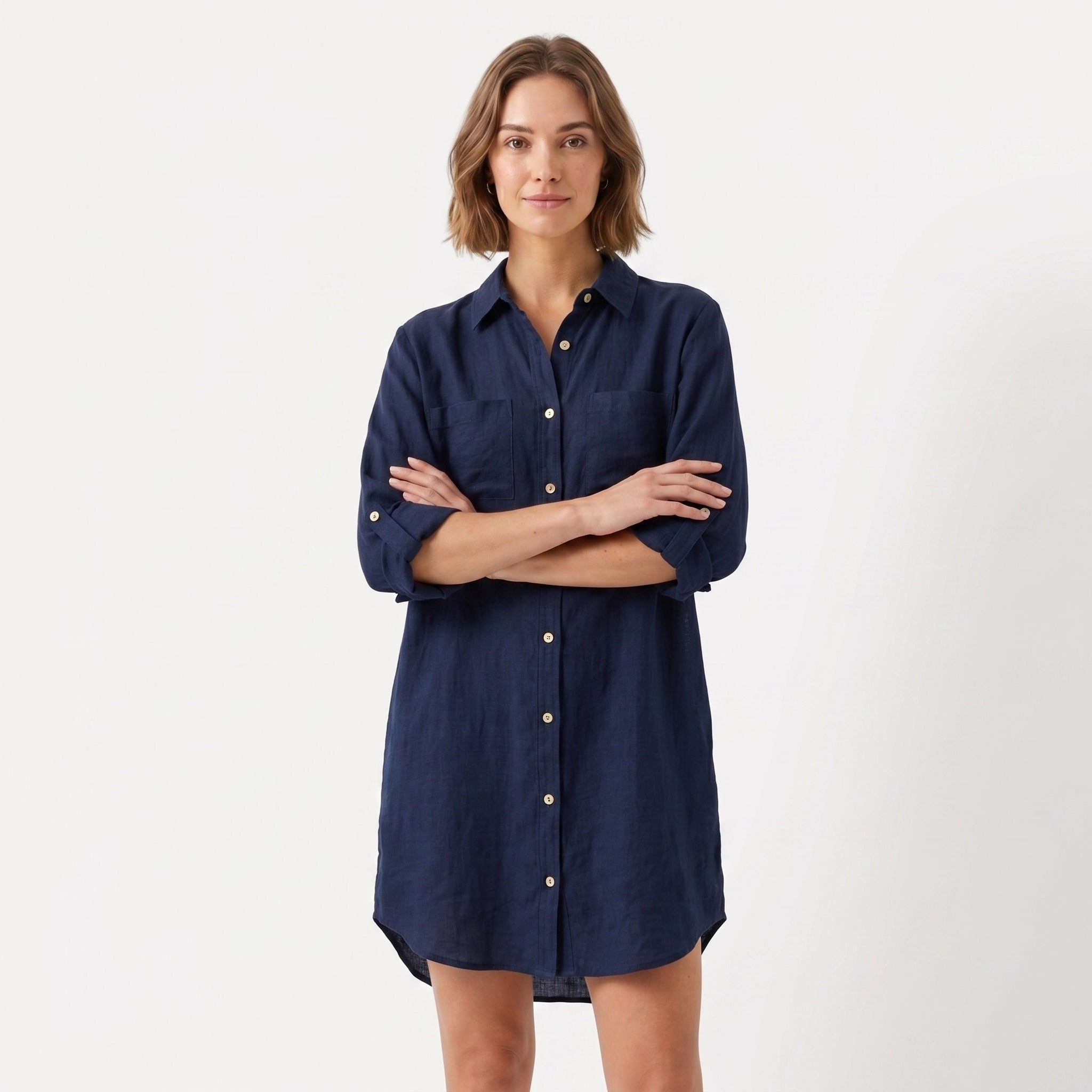 Elena | Damska Oversize Sukienka Koszulowa z Lnu
