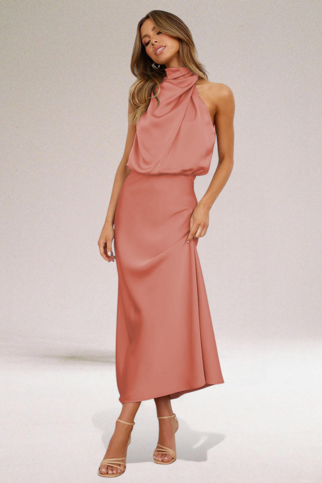Sorelia | Abito Elegante da Donna in Raso Midi con Scollo Alto