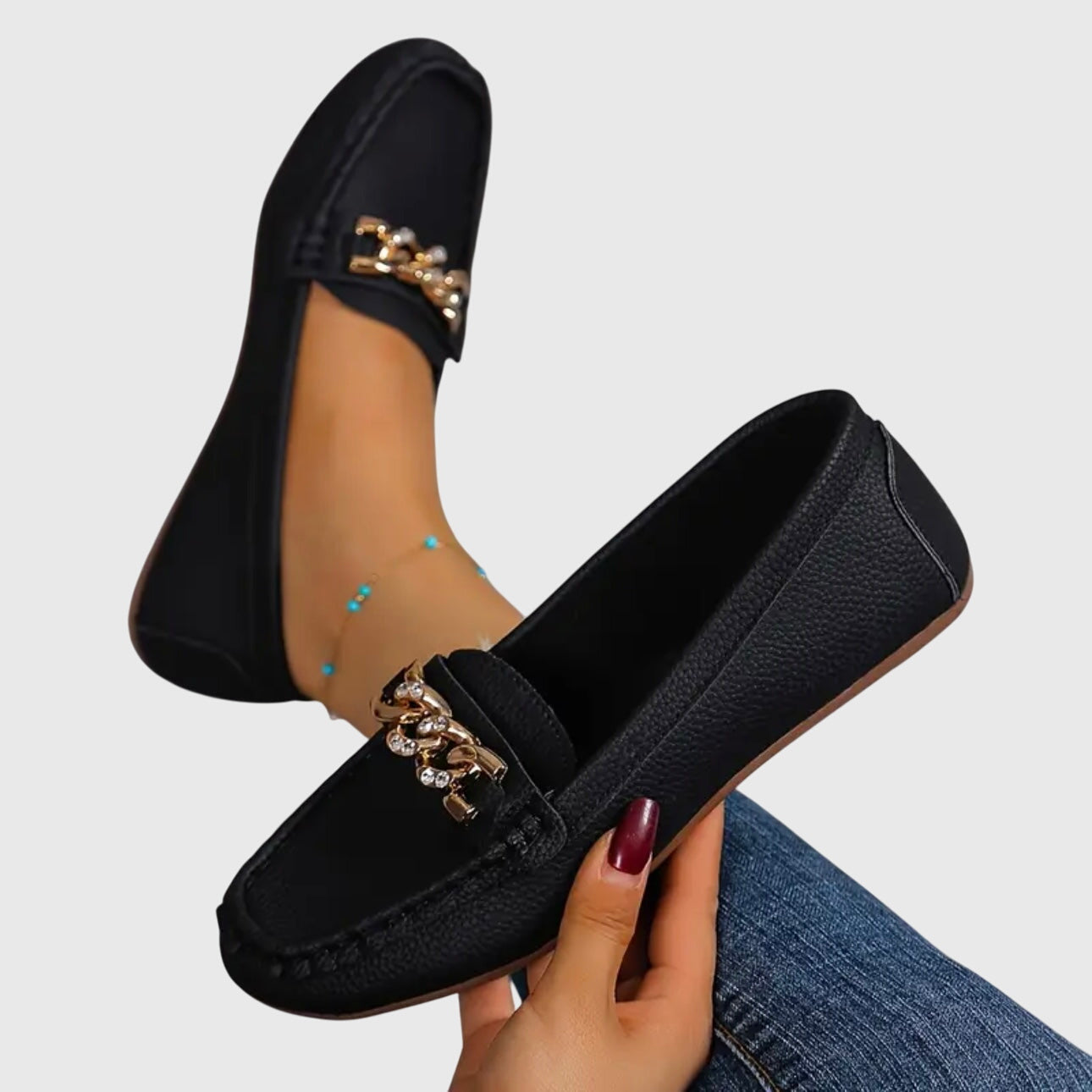Elvoria | Mocassini eleganti da donna slip-on con catena decorativa