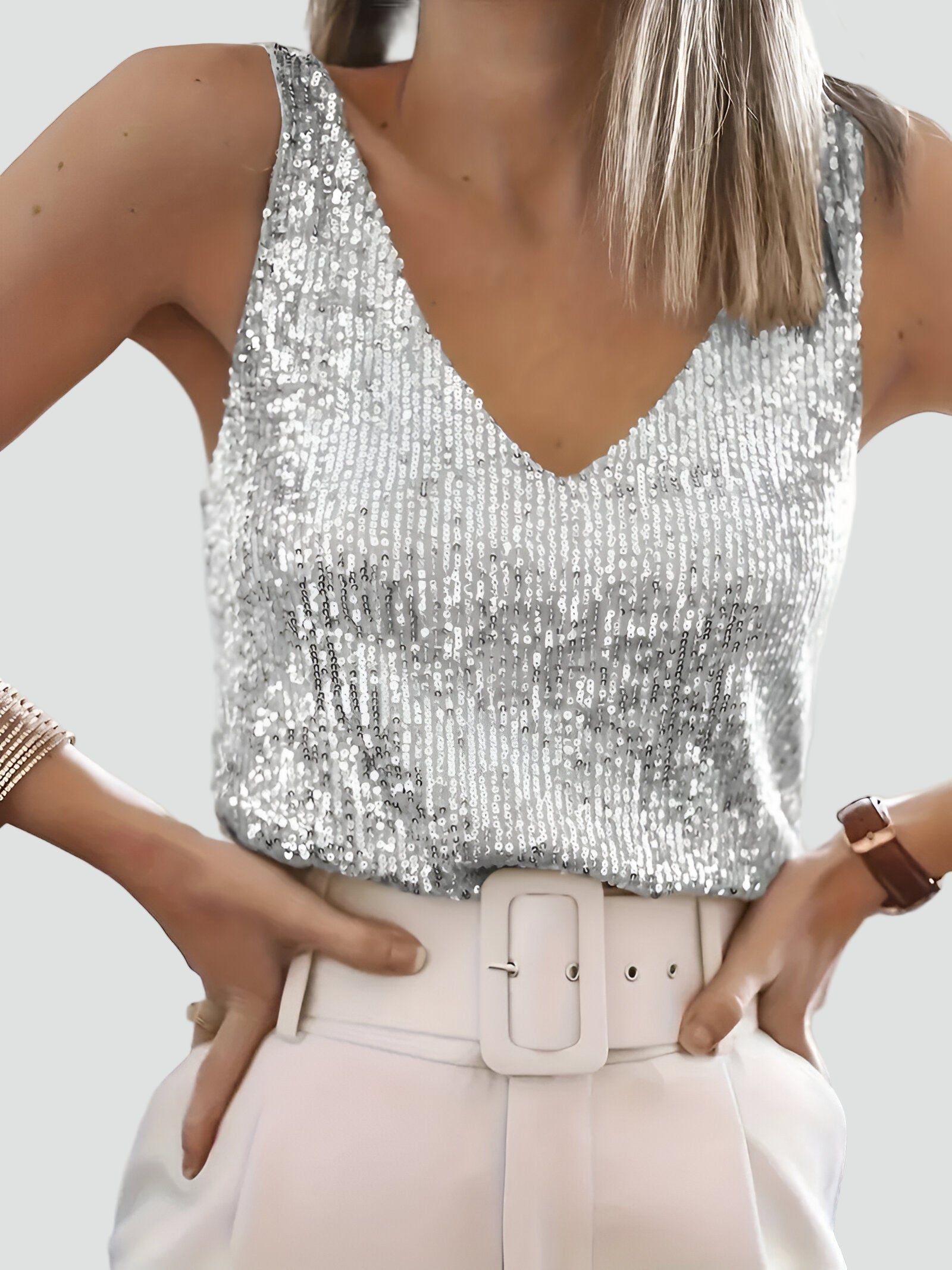Averelle | Women's Elegant Evening Spaghetti Strap Top with Sequins