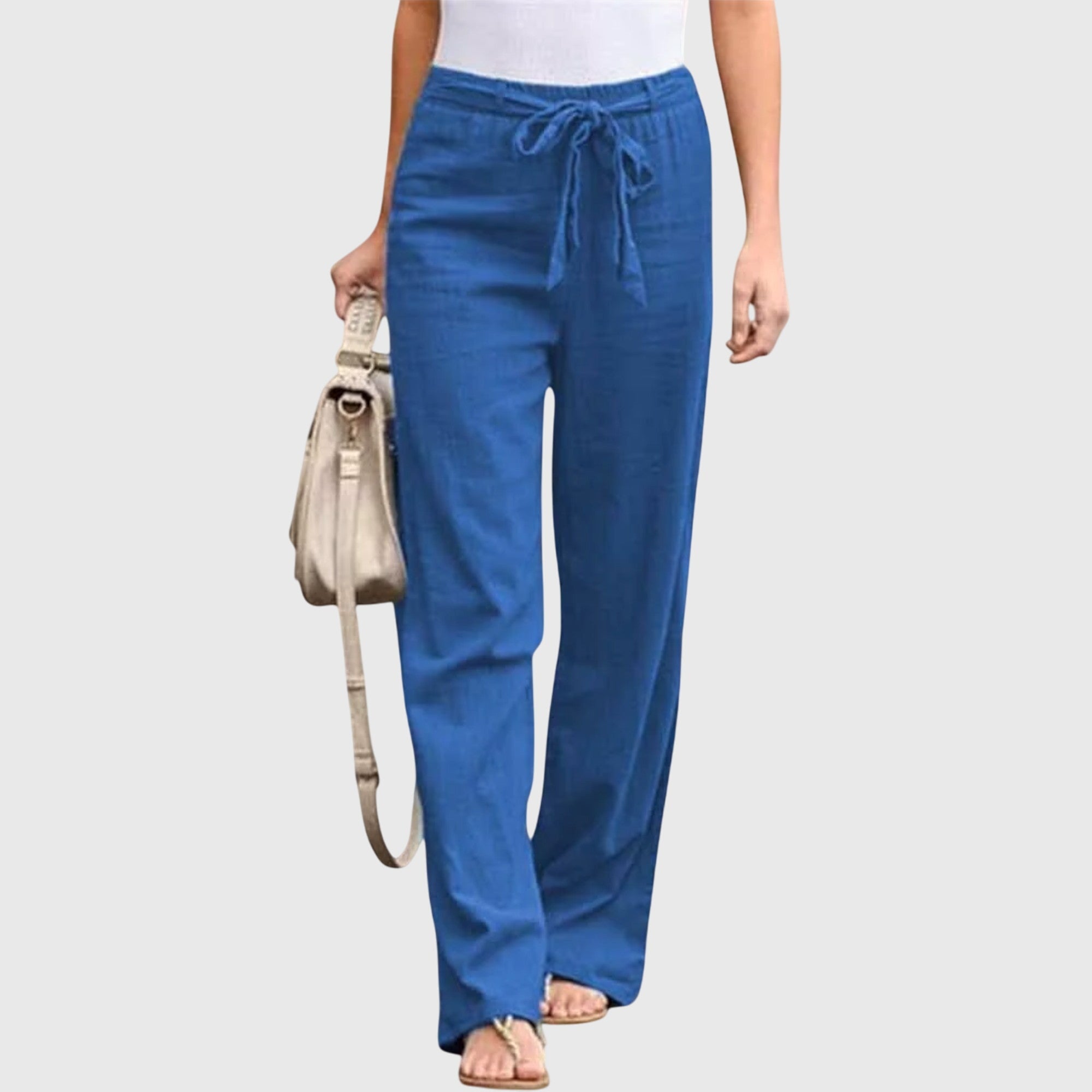 Lunessa | Women's Linen Pants with Waist Tie and Wide Legs