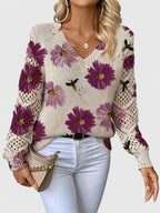 Sandrine | Maglione da donna con motivo floreale e scollo a V