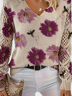 Sandrine | Maglione da donna con motivo floreale e scollo a V
