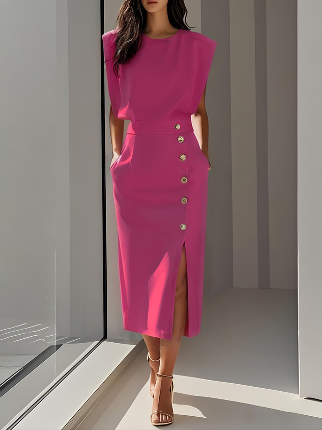 Larysa | Elegancka damska sukienka midi z rozcięciem