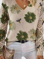 Sandrine | Maglione da donna con motivo floreale e scollo a V