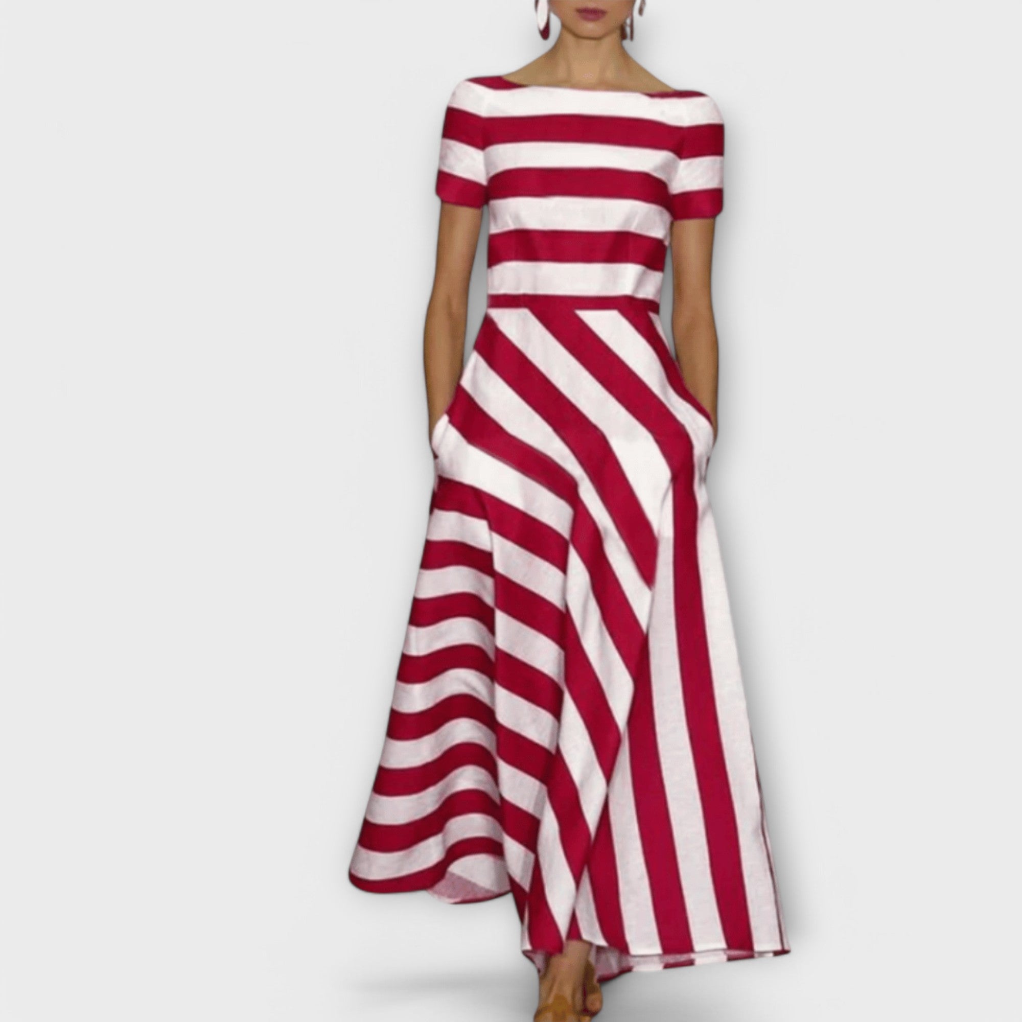 Rosavelle | Abito Maxi Elegante Donna a Righe Svasato