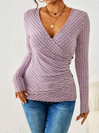 Selmira | Blusa Donna a Costine con Scollo a V Incrociato Casual