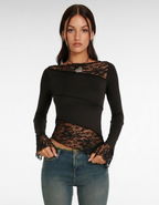 Juno | Top Asimmetrico in Pizzo da Donna con Maniche Lunghe