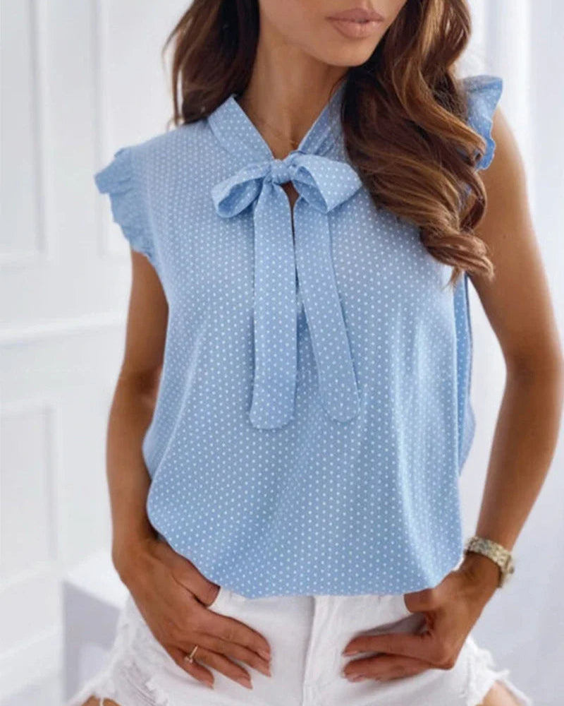 Alice| Blusa Senza Maniche con Volant e Fiocco
