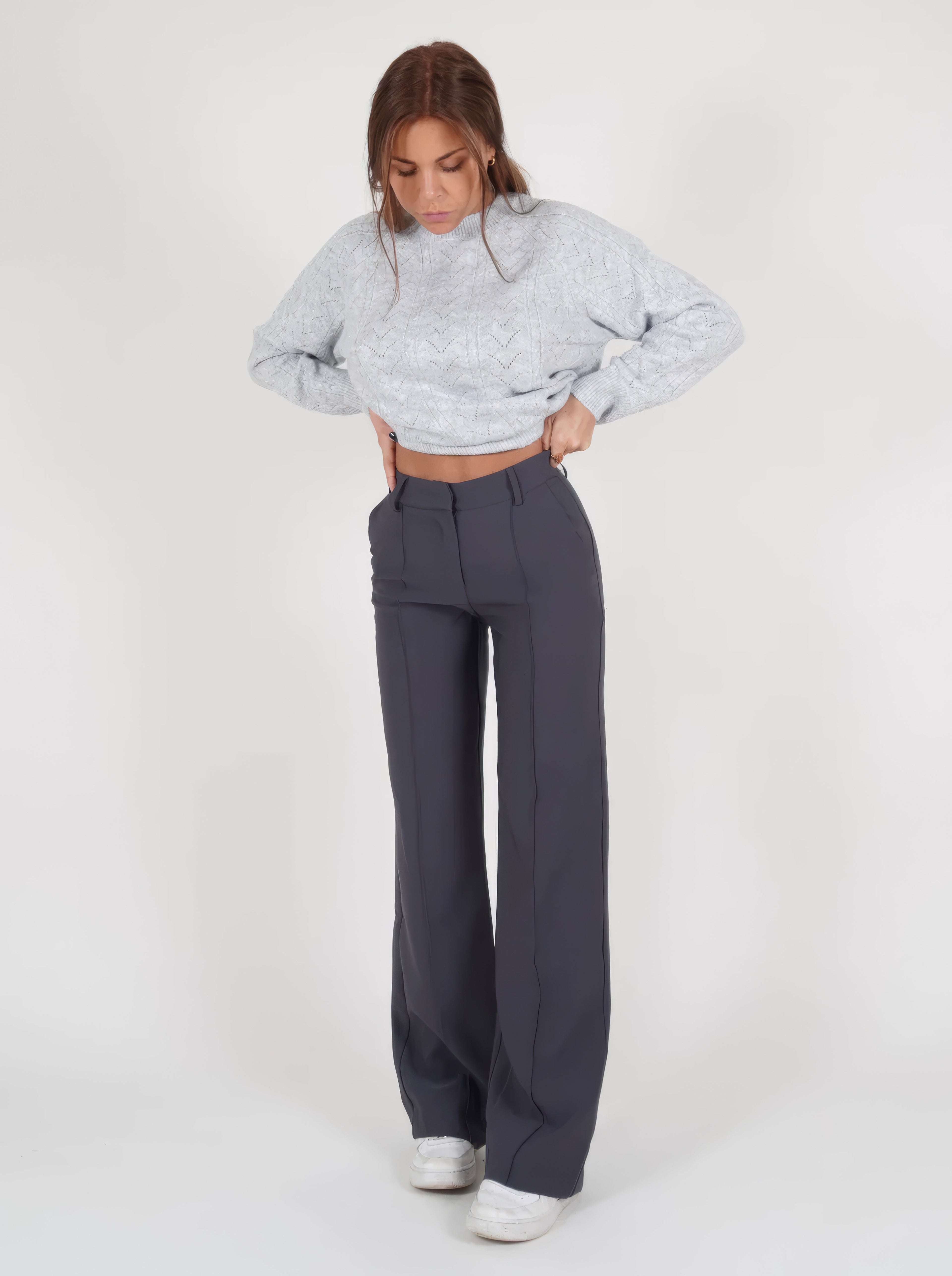 Norella | Pantaloni Donna a Vita Alta con Gamba Larga Casual