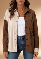 Norvella | Camicia Donna in Velluto a Coste Bicolore Casual