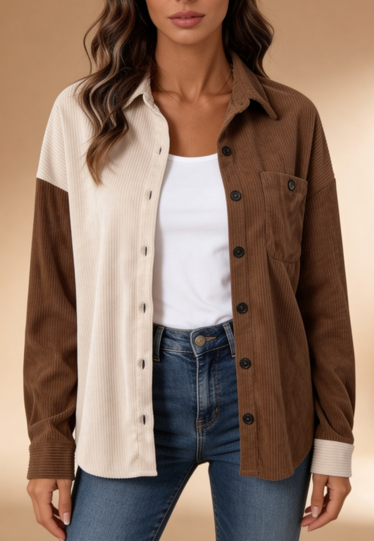 Norvella | Camicia Donna in Velluto a Coste Bicolore Casual