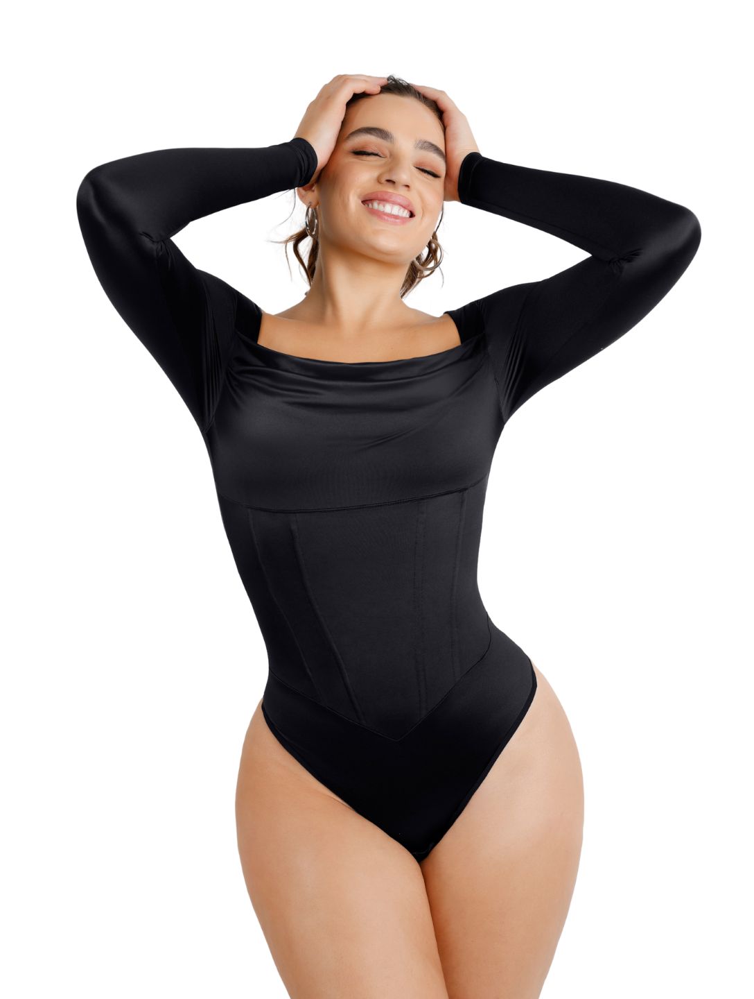 Seluné | Damskie Satynowe Body z Dekoltem Waterfall