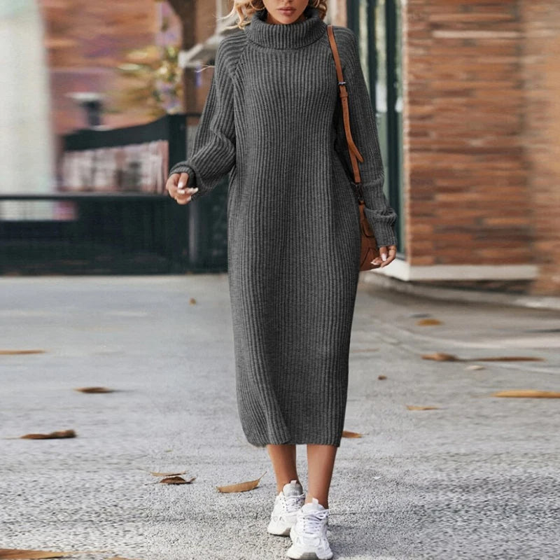 Elmoria | Women's Winter Ribbed Knit Turtleneck Dress