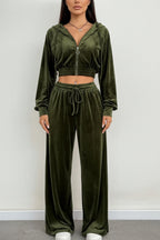 Rosalie | Completo donna in velluto con cappuccio e pantaloni larghi