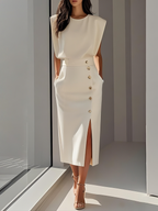 Larysa | Elegancka damska sukienka midi z rozcięciem