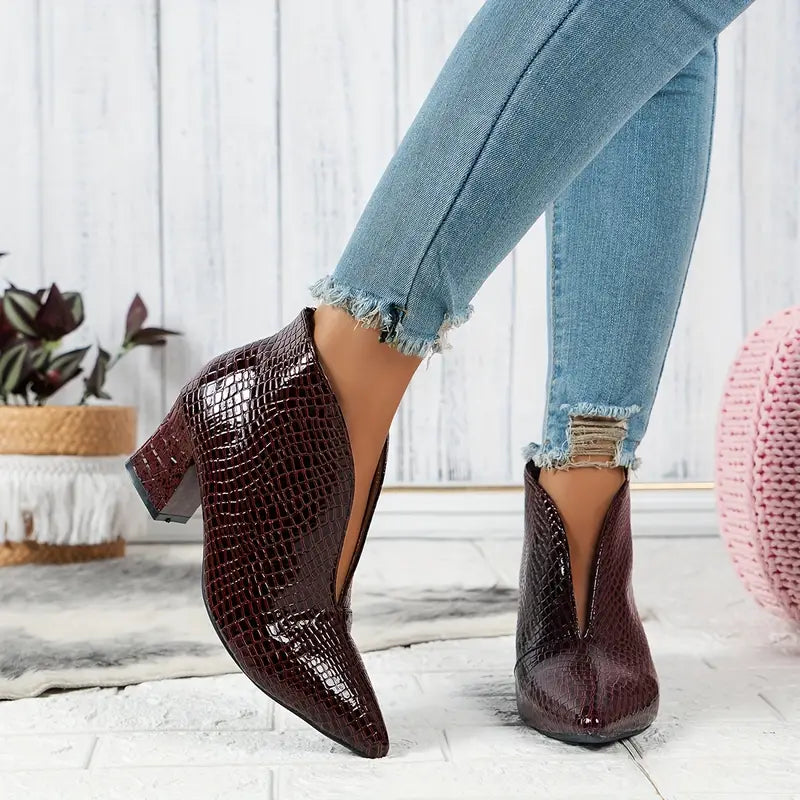 Ravelle | Damskie Eleganckie Botki z Teksturą na Obcasie