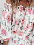 Floréa | Blusa estiva da donna con spalle scoperte, stampa floreale e maniche a sbuffo