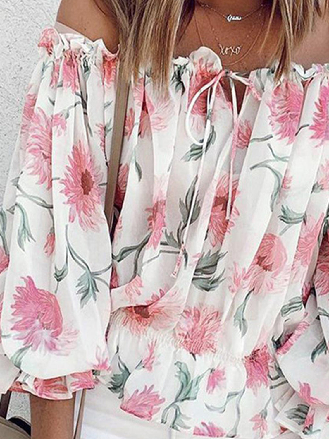 Floréa | Blusa estiva da donna con spalle scoperte, stampa floreale e maniche a sbuffo