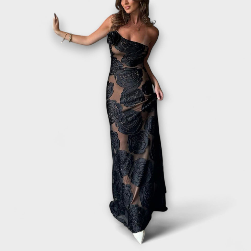 Salena | Abito Maxi Elegante Trasparente da Donna con Motivo Floreale