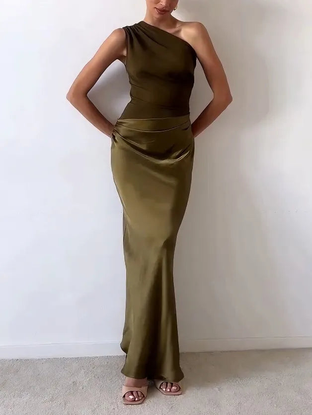 Nysera | Abito Maxi Elegante da Donna Monospalla con Vita Sagomata