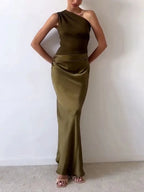 Nysera | Abito Maxi Elegante da Donna Monospalla con Vita Sagomata