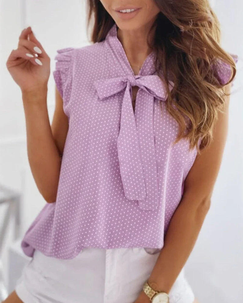 Alice| Blusa Senza Maniche con Volant e Fiocco