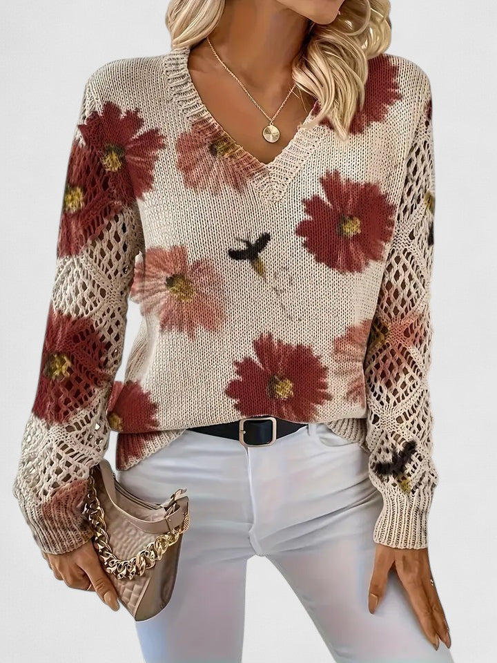 Sandrine | Maglione da donna con motivo floreale e scollo a V