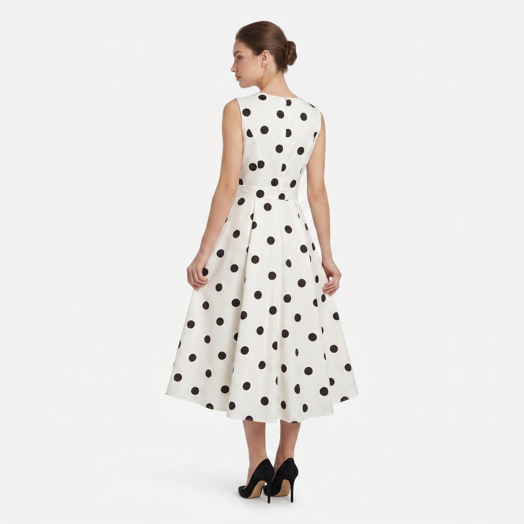 Amelia | Women's Polka Dot Midi Dress with V-Neckline