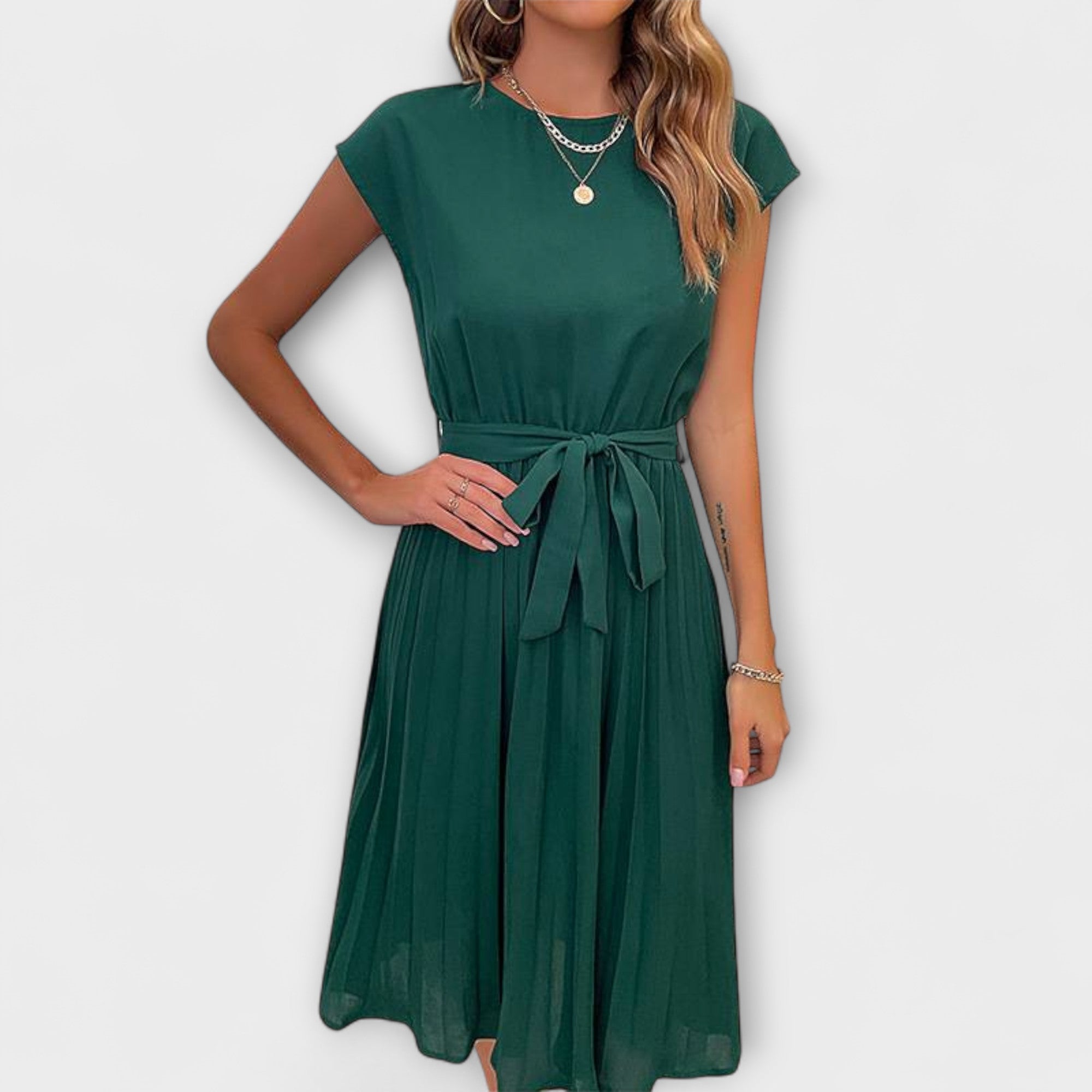 Selmira | Abito Midi Casual Plissettato da Donna con Cintura