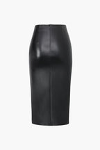 Vivienne | Damska Elegancka Spódnica Midi Z Ekoskóry