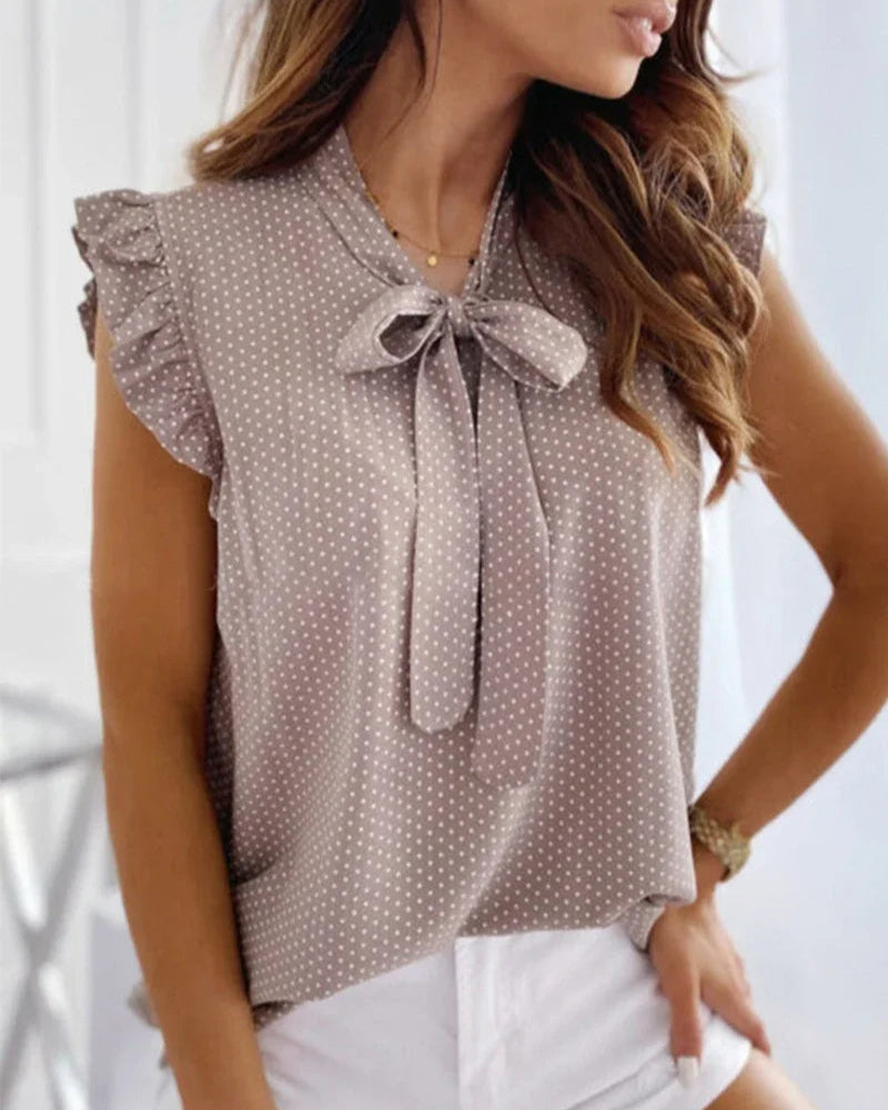 Alice| Blusa Senza Maniche con Volant e Fiocco