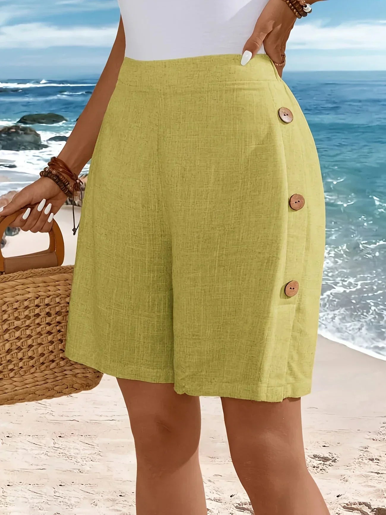 Luneria | Bermuda da donna in lino con bottoni