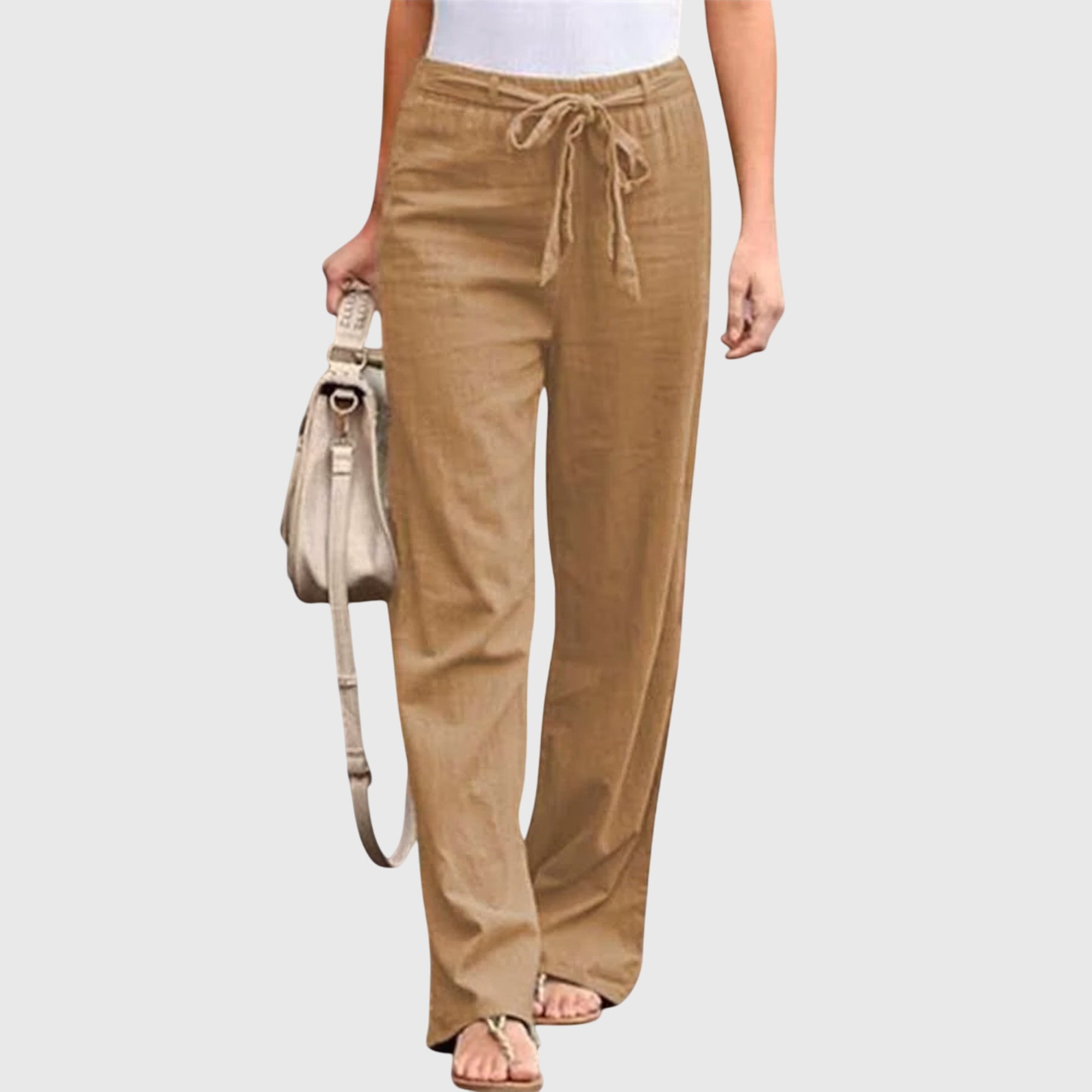 Lunessa | Women's Linen Pants with Waist Tie and Wide Legs