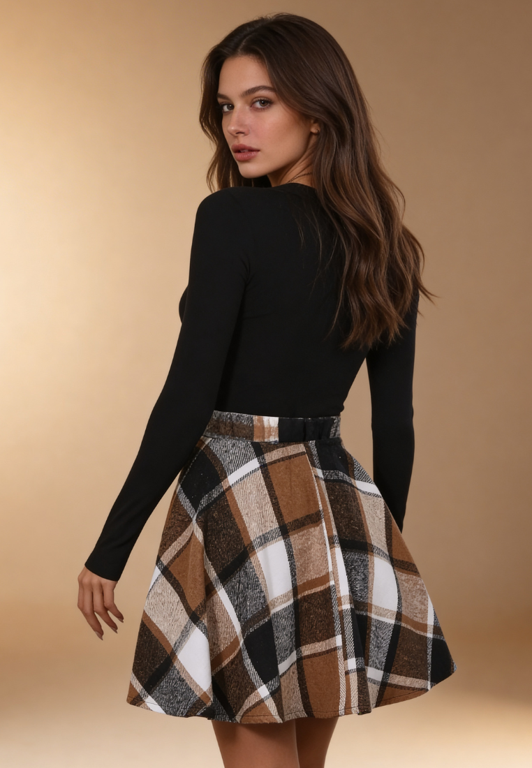 Velmira | Gonna Mini Donna a Quadri con Vita Alta Casual