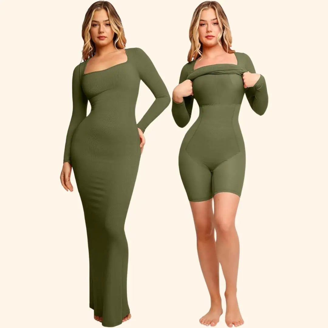 Peyton | Modelująca Sukienka Maxi Shapewear z Długim Rękawem