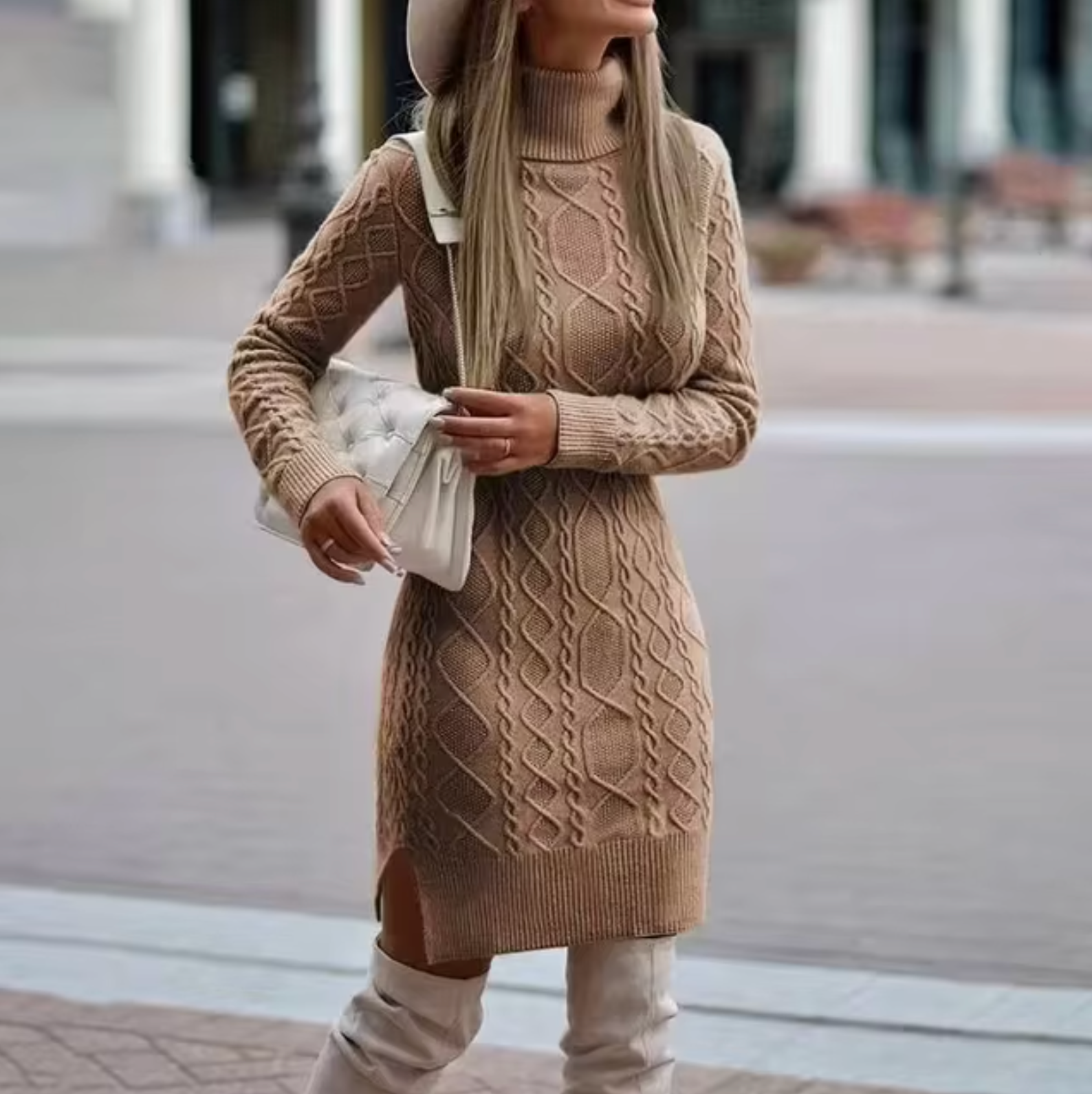 Akeela | Abito Donna a Treccia con Collo Alto