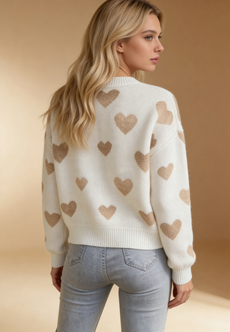 Merelise | Maglione Donna con Motivo a Cuori Casual